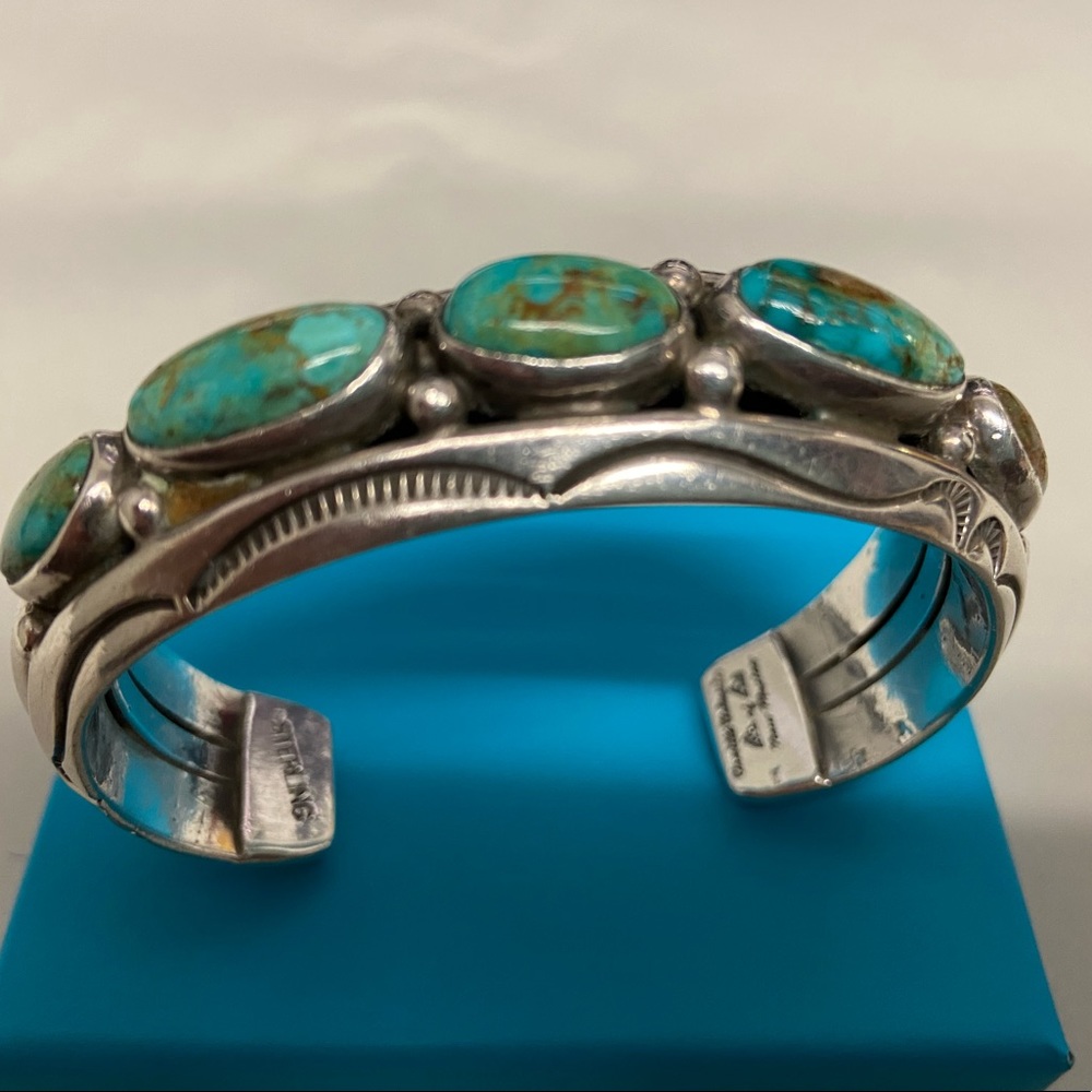 Signed Orville Tsinnie New Mexico Native American Sterling Turquoise Bracelet